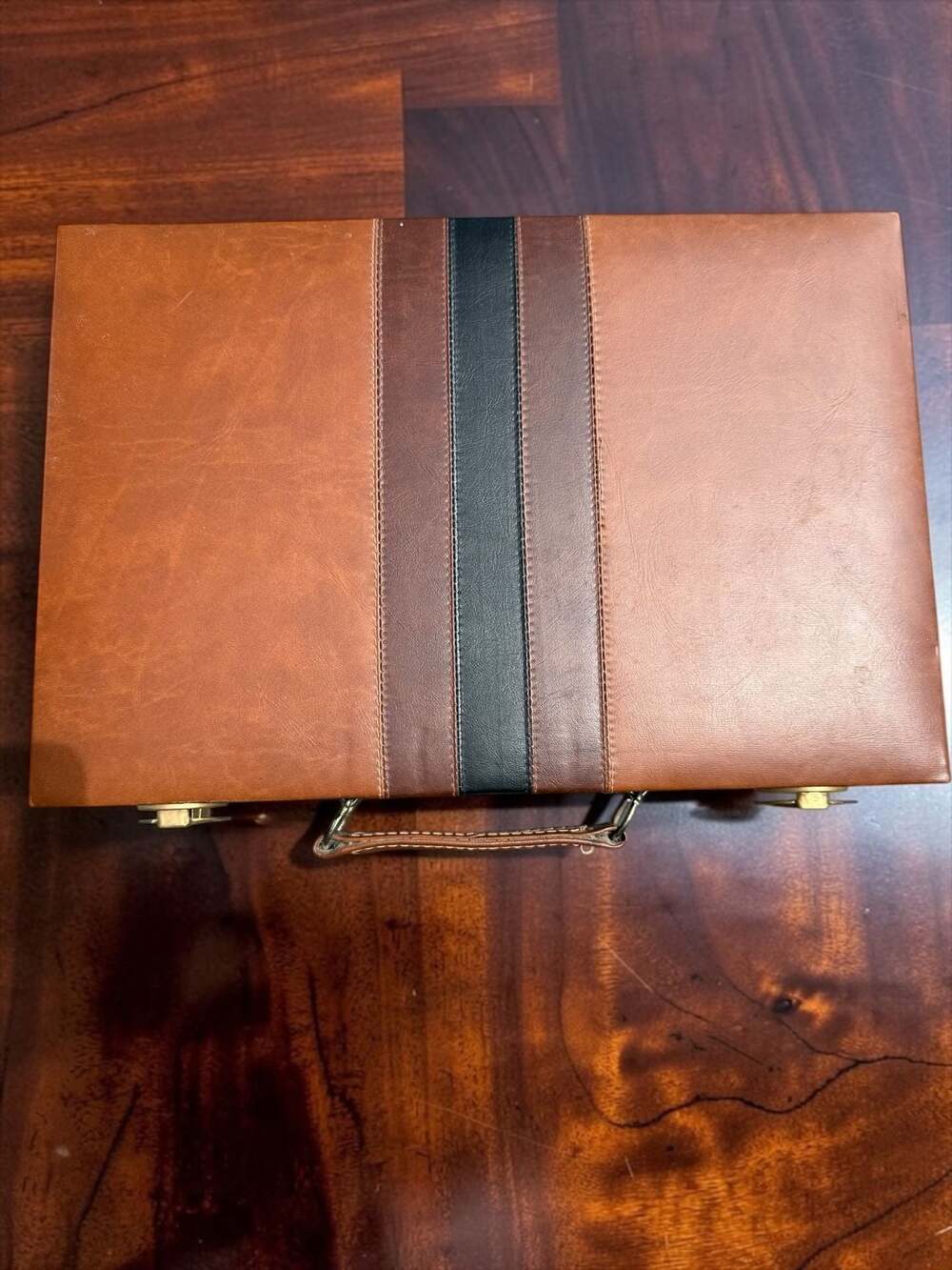 Vintage Faux Leather Folding Backgammon Set in Briefcase Carrying Case